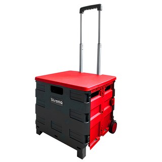 折疊式四輪萬用購物手推車 可收納蓋款 黑紅色 露營, 1個