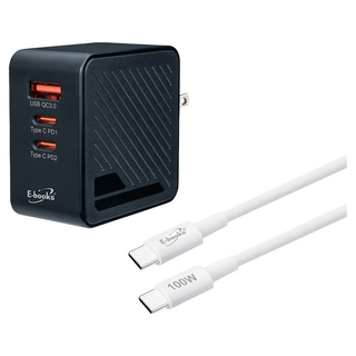 E-books B72 65W GaN 氮化鎵三孔充電器 + 100W C to C 快充傳輸線組, 黑色 + 白色, 1組