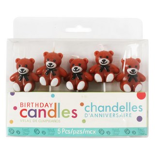 小熊蠟燭抱愛心 生日蠟燭 5入, 1組, Unscented