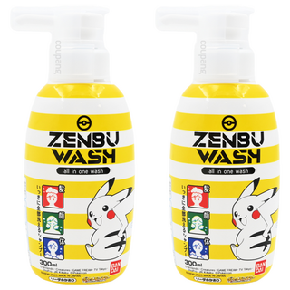 BANDAI 寶可夢皮卡丘兒童三合一洗髮精, 溫和清潔, 洗後水潤清爽, 臉部可用, 300ml, 2瓶