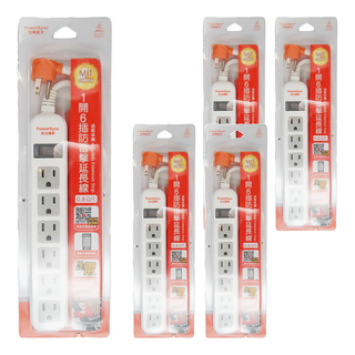 PowerSync 群加 直立式1開6插防雷擊抗搖擺延長線 TS6ZW009, 0.9m, 白色, 5條