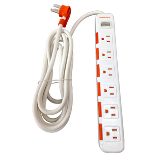 PowerSync 群加 1開6插滑蓋防塵防雷擊延長線 3孔 TS6DB127 29.5 x 4.5 x 2.6cm, 2.7m, 白色, 1條