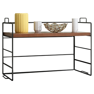 收納部屋 鐵藝木製桌上層架 單層款 黑架 + 深柚木, 1個