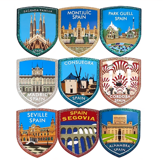 A-ONE 匯旺 西班牙 旅遊玻璃靜電貼紙, 6 x 7.5cm, 銀蔥彩色