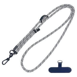 多功能手機掛繩 強韌營繩款 附手機夾片 8mm編織尼龍, 線條 白色 + 黑色, 1條