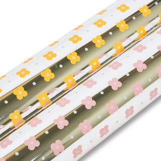 Good given 迷你花朵金屬捲筒包裝紙, 黃色 + 粉紅色, 2個
