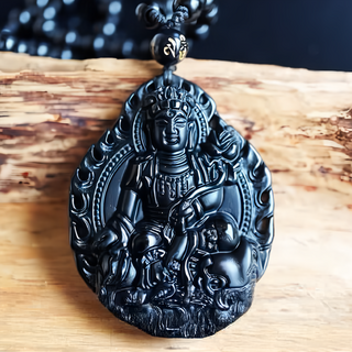 喜緣玉品 十二生肖八大守護神 古典黑曜石玉珮, 51*42*11mm, 普賢菩薩 龍蛇, 1個