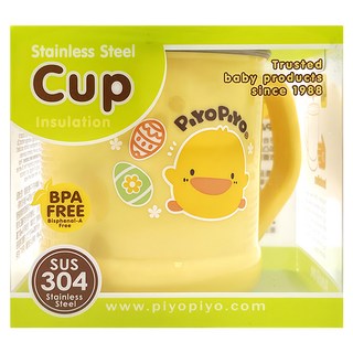 PiYOPiYO小鴨 不鏽鋼杯 220ml SUS304不鏽鋼材質 無塑化劑不含雙酚A 耐高溫, 黃色, 1個