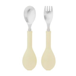 FlipGo 翻滾吧 不鏽鋼叉匙組, 食品級304不鏽鋼, 食品級聚丙烯PP, 36個月以上孩童適用, 檸檬黃, 湯匙+叉子, 2入