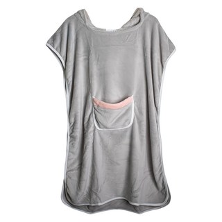 QIDINA 超吸水粉嫩親子珊瑚絨浴衣浴巾 G 成人款, 浴巾淺灰色 口袋顏色隨機, 1件