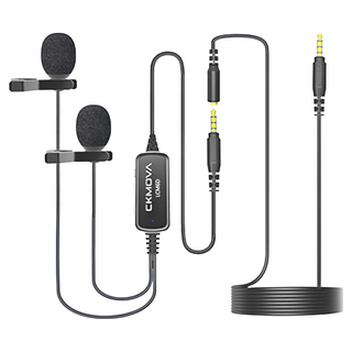 CKMOVA 全向電容式雙頭領夾式麥克風, 適用手機/相機/混音器/PC電腦, 降噪清晰音質, LCM6D, 黑色