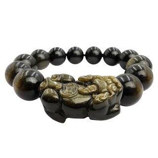 財神小舖 金曜石貔貅手鍊 14mm珠子 旺財, 16-18cm