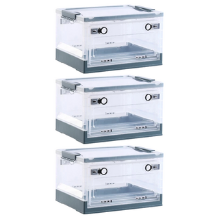 側開透明摺疊收納箱 可組裝可拆卸 收納書籍, 靜謐藍, 3個