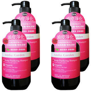 Amma Garden 艾瑪花園 玫瑰多酚舒敏淨化洗髮精 75%有機成分 蘆薈 石榴 巴西莓 迷迭香等植物精萃, 750ml, 4瓶