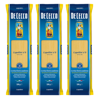 DE CECCO 得科 天使髮絲麵 NO.9 嚴選杜蘭小麥製成 易吸附醬汁, 500g, 3包