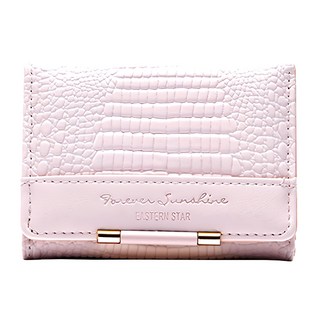 Sunday Life 韓系精美紋路三折扣式皮革短夾, 10.5 x 8 x 2cm, 粉紅色