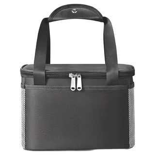 E.City 手提大容量方款網格保溫保冷包 約29x22x20cm, 黑色