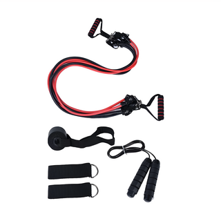 AD-ROCKET 可拆卸肌力訓練拉力繩套裝 含拉力繩x5、腳扣x2、門扣x1、握把x2、跳繩x1、收納袋x1 繩長120cm TPE乳膠材質, 黑色 + 紅色, 1個