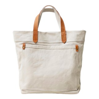 帆布配頭層皮女士豎款肩背包小手提女包, 27 x 24 x 9cm, 白色
