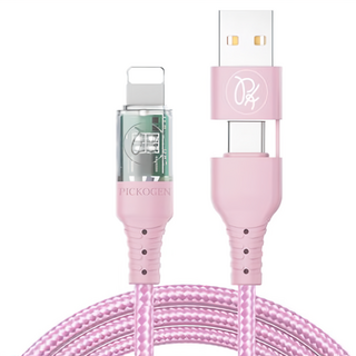 PICKOGEN 皮克全 二合一Type-C/USB-A TO Lightning PD充電線 1.8m VAW數顯 神速快充 粉色 ca-2942, 1條