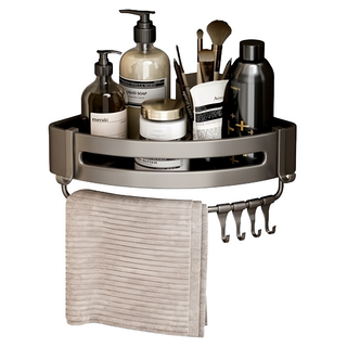 浴室三角掛勾置物架 (603) 太空鋁, 30.5 x 22 x 5.5cm, 01 三角籃帶桿 黑色, 1個