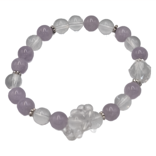天然水晶手作手鍊，紫/白水晶，7.8mm手串珠鍊, 7~10mm, 款17