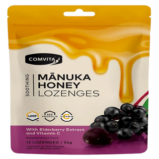 COMVITA 康維他 麥蘆卡蜂蜜潤喉糖 接骨木莓 12顆, 54g, 1包