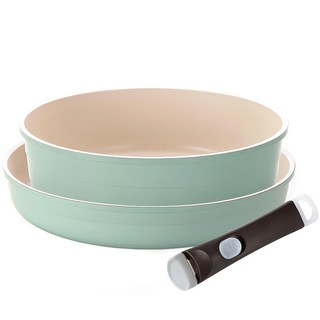 NEOFLAM 台灣原廠公司貨 Midas 可拆式IH鍋具組 多用途鍋24cm + 平底鍋28cm + 分離式手柄, 丹麥綠, 1組