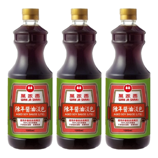 萬家香 陳年淡色醬油 (Lite) 使用非基因改造黃豆 不添加防腐劑 無焦糖色素, 1L, 3瓶