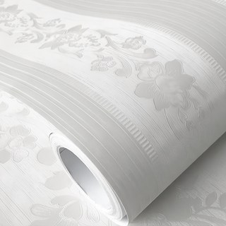 WA. WALL ART 防水自黏壁紙 歐風立體壓紋 白色巴洛克, 60 x 300cm