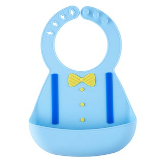 哩哩摳摳 LILIKOKO 兒童吃飯圍兜/領結，柔軟矽膠材質，易洗易乾，可折疊收納，外出攜帶方便, 淺藍色, 1個, 1入