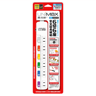 UNiMaX 美克斯 6切6座2P延長線 15A 1650W, 1.8m, 白色, 1個