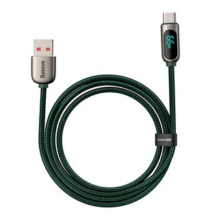 Baseus 倍思 數顯快充 USB-Type-C傳輸線 66W, 1m, 墨綠色, 1條