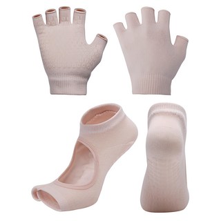 PORA BELLA 瑜珈手套普拉提襪運動健身套組 YS003, 兩指米色, 均碼, 1組, 兩趾米色