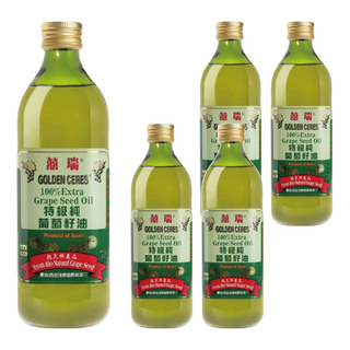 BIOES 囍瑞 特級100%純葡萄籽油, 低酸價0.1, 天然抗氧化花青素, 煎煮炒炸皆適宜, 西班牙原瓶原裝進口, 1L, 5瓶