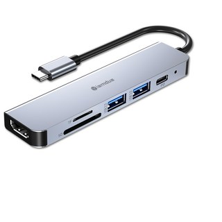 iamdue 6合1 USB Type-C 多埠集線器 HDMI 4K MacBook 筆記型電腦 CUH606, 1個, 銀色