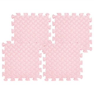 MOMOTARO 桃太郎地墊 極厚超Q樹葉紋巧拼地墊防撞瑜珈墊 附雙邊條, 櫻花粉, 4片