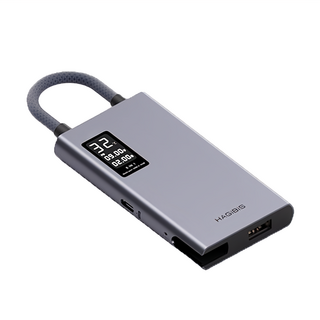 HAGiBiS 海備思 鋁合金五合一數位顯示 Type-C 多功能擴充器 - 主板溫度監控, 5V/2A供電狀態, A to C轉接頭, 線纜可收納, TSX100, 1個