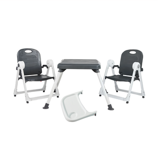 Zoe 兩椅一桌雙人組合 - 電視遊戲椅及餐椅兩功能, 可摺疊好攜帶, 奢華灰