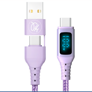 PICKOGEN 皮克全 二合一 雙Type-C/USB-A TO Type-C PD充電線 ca-2817 1.2m 紫色, 1條