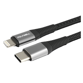 POLYWELL 寶利威爾 Type-C Lightning 蘋果PD快充編織線 iPhone PW15-W45-A302, 0.5m, 灰色, 1條
