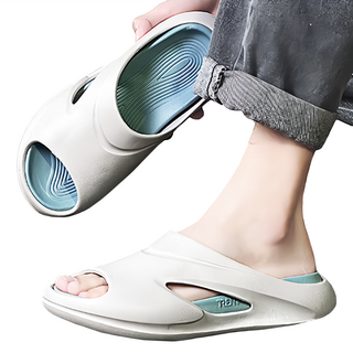 bebehome 輕便厚底防滑休閒潮流拼色洞洞鞋, EVA材質, 灰藍色, 42~43號