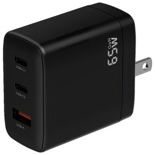 TOTOLINK GaN 3孔快速電源供應器 摺疊插頭設計, 黑色, 1個