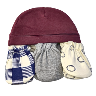 HUDSON BABY 彌月禮盒組 新生兒帽子 + 防抓手套 Set 8入 棉100%, 0~6個月, 美式橄欖球