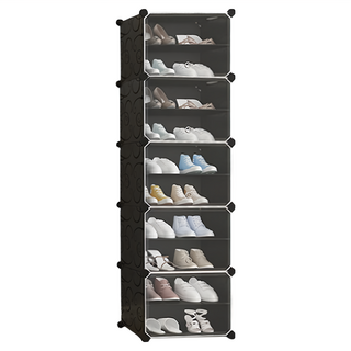 京太陽 5門10層組合鞋櫃 44x31x158cm 帶門防塵 超大容量 易組裝, 黑色, 1個