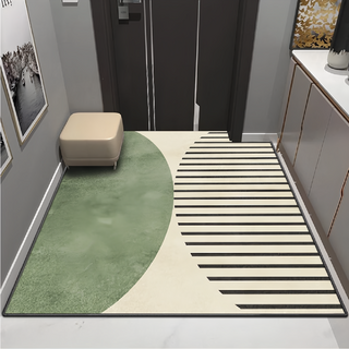 簡約水晶絨玄關踏墊 綠色半圓, 120 x 80cm, 1個