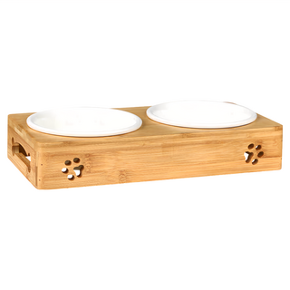 Catfeet 雙碗大陶瓷碗 方形圓邊 竹製, 1個