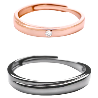 MARIGOLD 美爾朵 只因為你二入簡約素面可調式情侶對戒禮盒 925純銀, 女款玫瑰金 + 男款黑, 男款內直徑約1.9cm / 女款內直徑約1.6cm