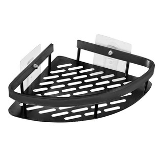 黏貼浴室置物架三角形, 太空鋁, 黑色, 瀝水簍空設計, 免打孔無痕貼, 28 x 21 x 5.5cm, 1個