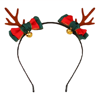 聖誕節麋鹿髮箍 帶鈴鐺蝴蝶結 長20cm*寬20cm, 紅色 + 綠色, 1個